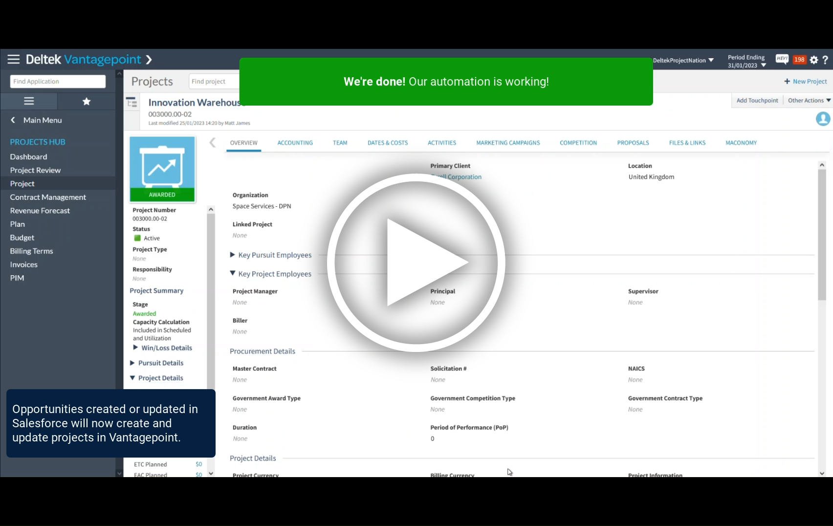 Syncing Salesforce Opportunities and Vantagepoint Projects