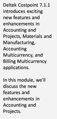 What's new in Costpoint 7.1.1 - Accounting and Projects