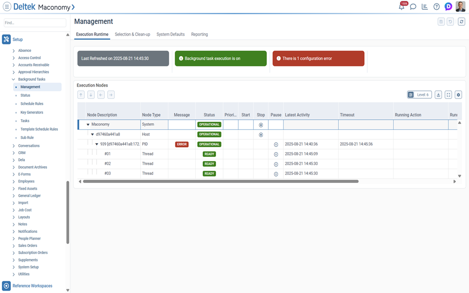 Background Tasks workspace showing task creation, maintenance, and monitoring interfaces