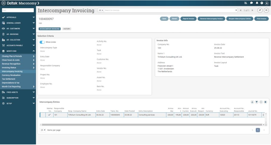 Intercompany invoicing